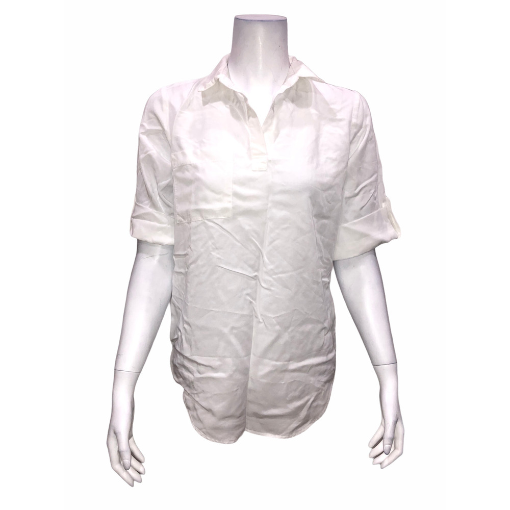 Side Stitch Tencera Pullover Roll-Tab Sleeves Hi-Low Tunic White XX-Small Size